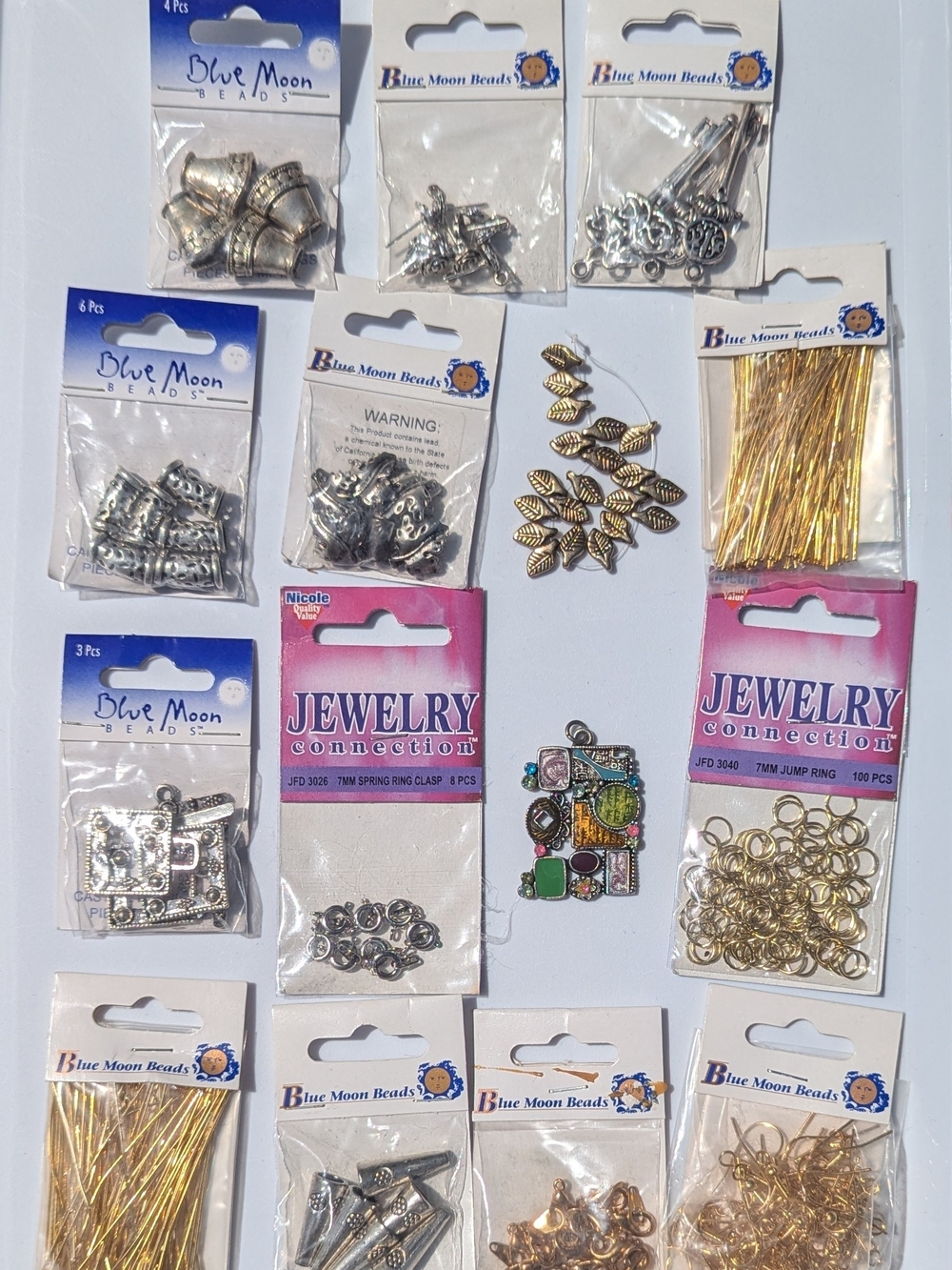 Mixed Jewelry Findings Kit - Gold and Silver Plated Components 15 Packages